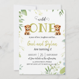 Invitación Verdor Cute Cubs de León Gemelos Niños Primer Cump