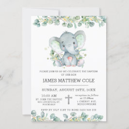 Invitación Verdor Cute Elephant Baptism Christening