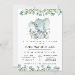 Invitación Verdor Cute Elephant Baptism Christening