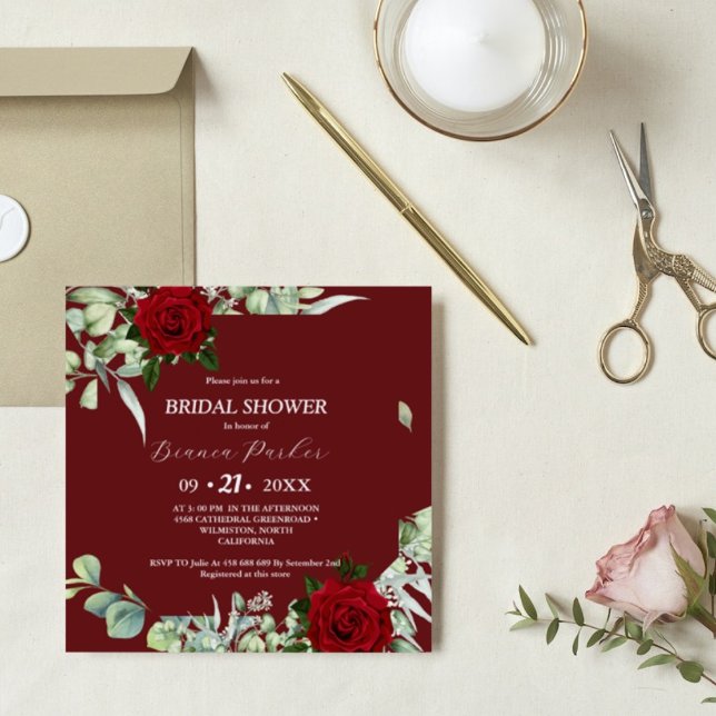 Invitación Verdor de Borgoña Ducha Bridal Square (Subido por el creador)