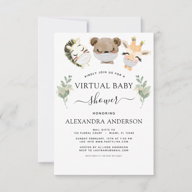 Invitación Verdor de Eucalyptus de Baby Shower Woodland Virtu (Anverso)