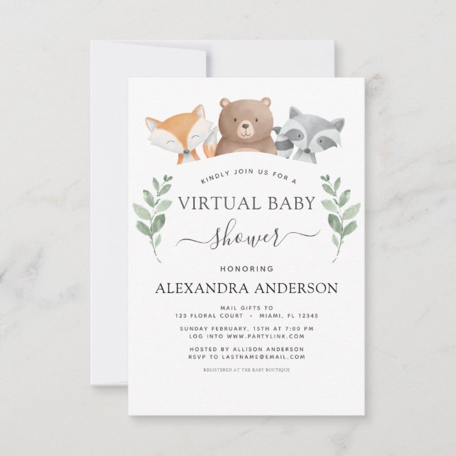 Invitación Verdor de Eucalyptus de Baby Shower Woodland Virtu (Anverso)