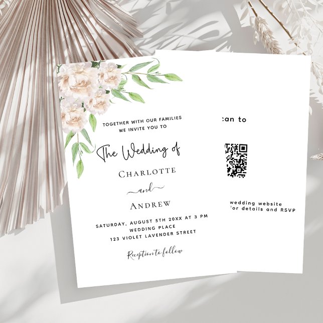 Invitación Verdor de florales blancos código QR boda RSVP (Subido por el creador)