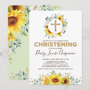 Invitación Verdor de girasol de moda Oro Amarillo Christening