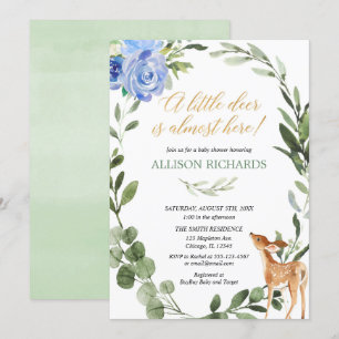 Invitación Verdor de oro azul pequeño venado bebé ducha