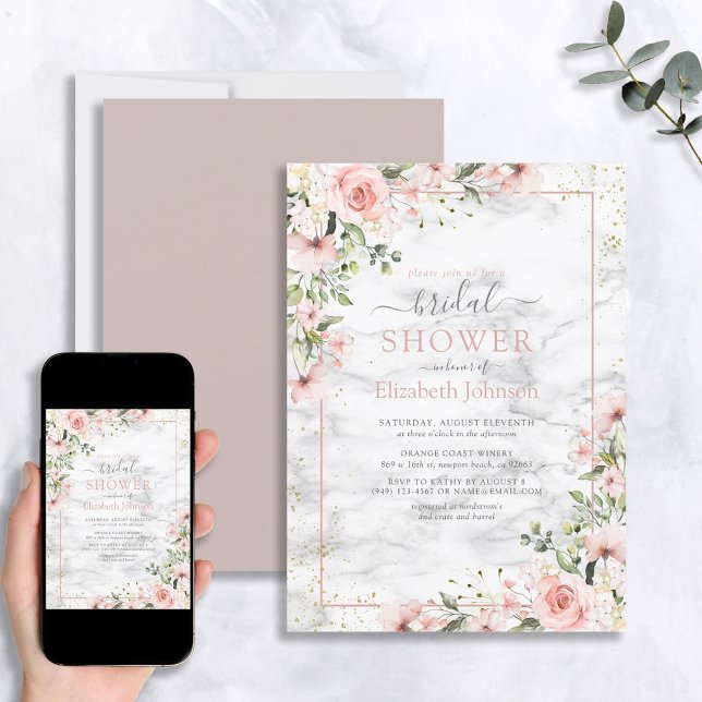 Invitación Verdor de oro Rubor Ducha Floral Rosa Dusty (Subido por el creador)