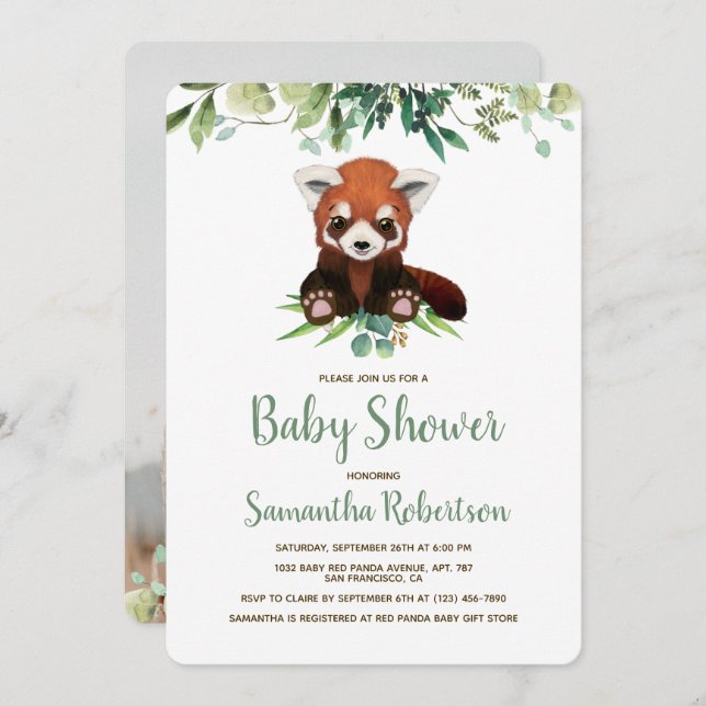 Invitación Verdor de oso Adorable Foto Neutral de Baby Shower (Anverso / Reverso)