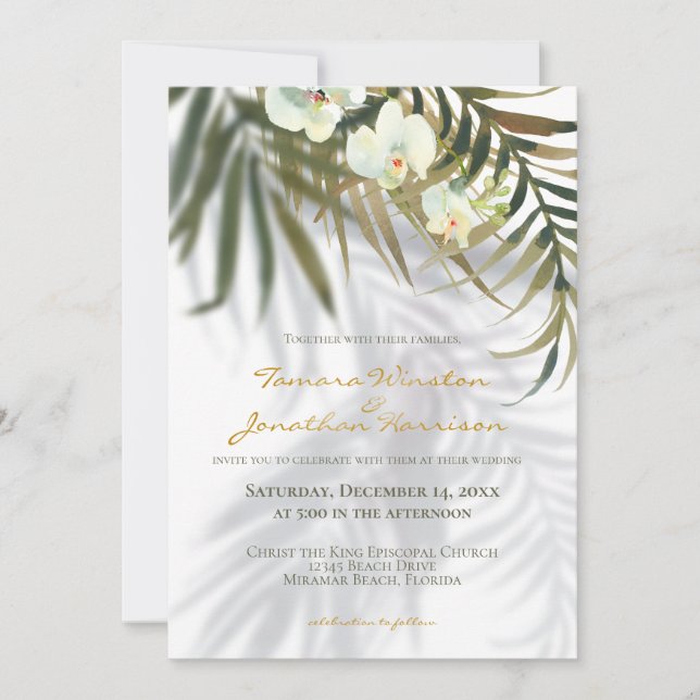 Invitación Verdor De Playa Tropical De Moda Todo En Un Boda (Anverso)