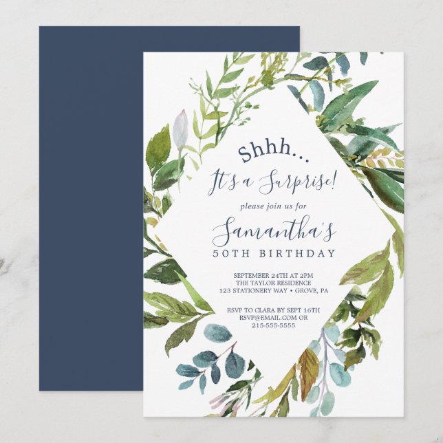 Invitación Verdor de verano Diamante Wreath Surprise Fiesta (Anverso / Reverso)