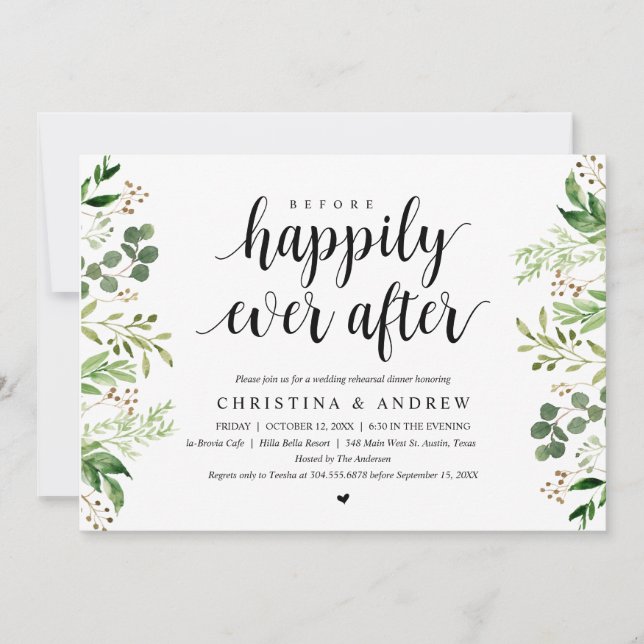 Invitación Verdor de verano moderno, cena de ensayo Boda (Anverso)