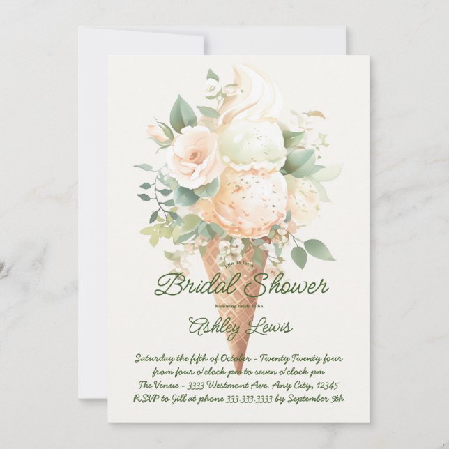 Invitación Verdor ducha de novia helado de boho helado de hel (Anverso)