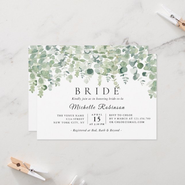 Invitación Verdor Ducha de Novias Eucaliptus Botánico   (Anverso/Reverso In Situ)