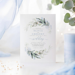 Invitación Verdor Dusty Blue Modern Elegant Wedding