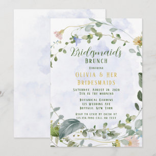 Invitación Verdor Dusty Blue Wildflower Bridesmaids Brunch