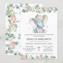 Verdor Elefante Floral Rosa Bautismo Christening