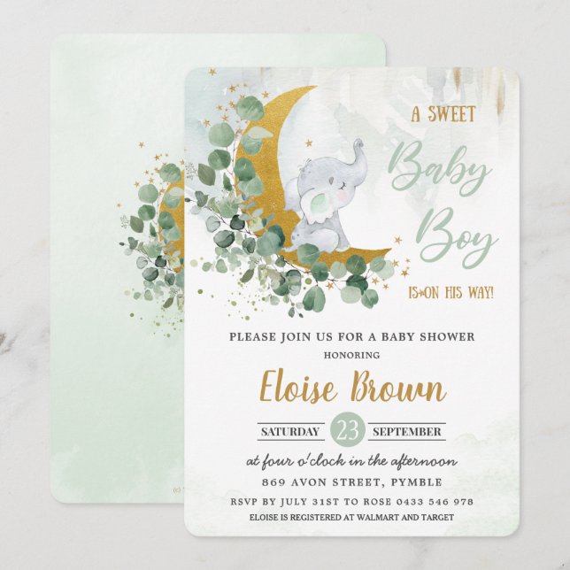 Invitación Verdor Elefante Verde Dulce Bebé Ducha (Anverso / Reverso)