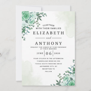Invitación Verdor Elegante Rosa Boda de acuarela floral