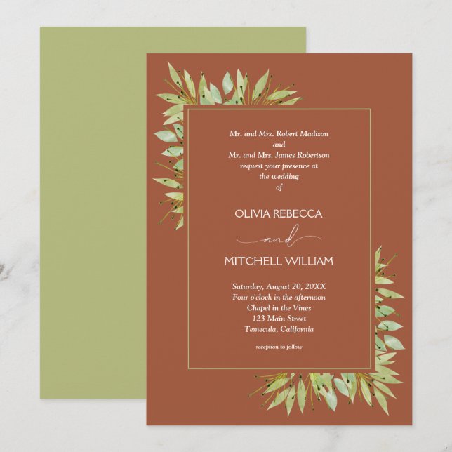 Invitación Verdor en Boda de Terracota (Anverso / Reverso)