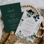Invitación Verdor Esmeralda Todo En Un Boda<br><div class="desc">Esta vegetación esmeralda en una sola invitación a la boda es perfecta para un boda boho. El diseño es elegante y rústico, con unas hojas de acuarela verde oscuro y un eucalipto con un toque bohemio moderno. Guarde el papel incluyendo los detalles en la parte posterior de la invitación a...</div>