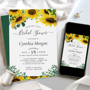 Invitación Verdor Eucalyptus Bridal Sunflower Bridal Shower