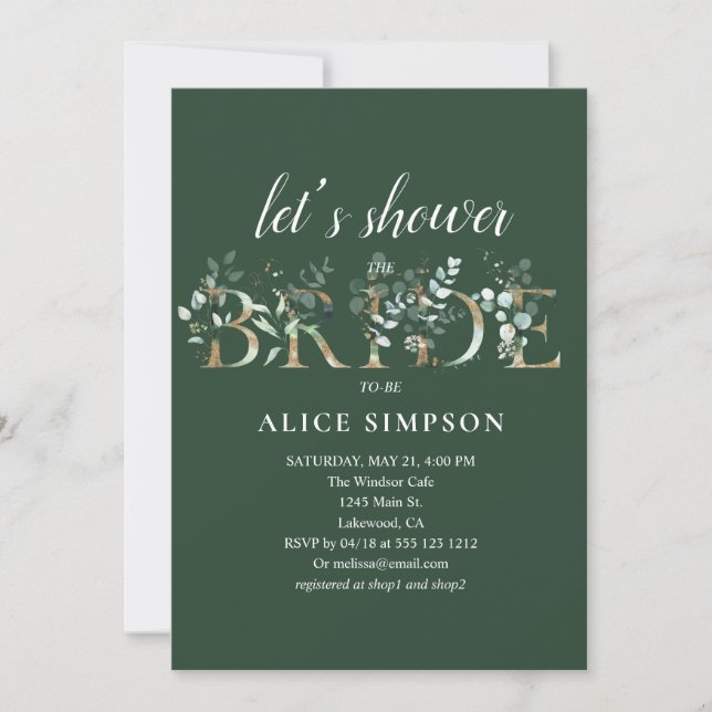 Invitación Verdor Eucalyptus Calligraphy Shower (Anverso)