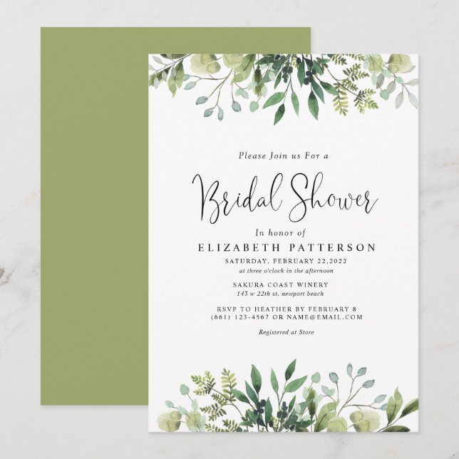 Invitación Verdor Eucalyptus Ducha Botánica de Novias  (Anverso / Reverso)