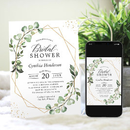 Invitación Verdor Eucalyptus Oro Ducha Geométrica Bridal