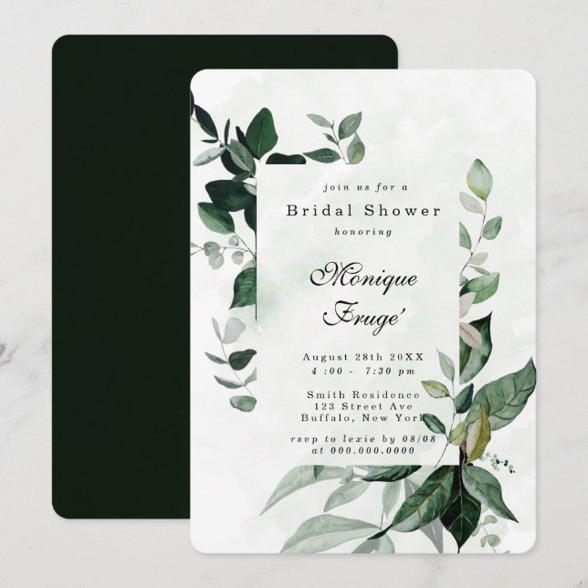Invitación Verdor Eucalyptus Rústica Ducha Bridal (Anverso / Reverso)