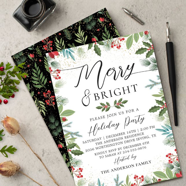 Invitación Verdor Feliz y Bright Holly Berries Holiday (Subido por el creador)
