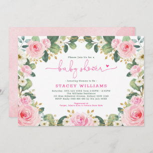 Invitación Verdor floral Baby Shower de las rosas fuertes de