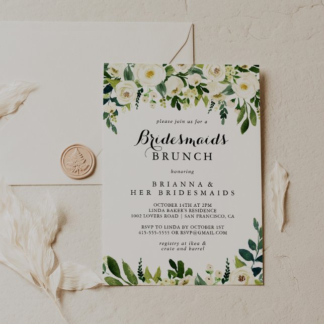 Invitación Verdor Floral blanca Bridesmaids Brunch Shower (Subido por el creador)