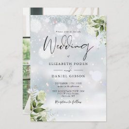 Invitación Verdor Floral Copos de nieve Foto Boda de Invierno