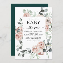 Invitación Verdor floral de Baby Shower verde esmeralda