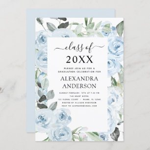 Invitación Verdor floral de graduación azul en 2022