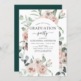 Invitación Verdor floral de graduación verde esmeralda 2022
