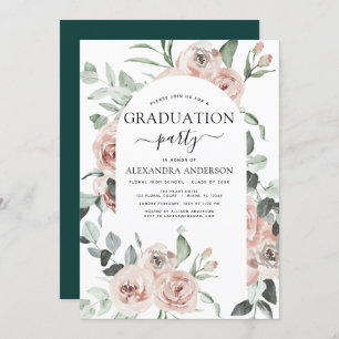 Invitación Verdor floral de graduación verde esmeralda 2022