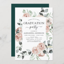 Invitación Verdor floral de graduación verde esmeralda 2023