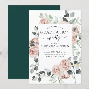 Invitación Verdor floral de graduación verde esmeralda 2023