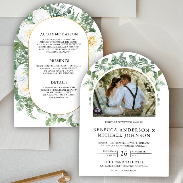 Invitación Verdor floral de marfil en un Boda de arco (Subido por el creador)