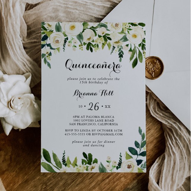 Invitación Verdor Floral de otoño blanco Quinceañera (Subido por el creador)