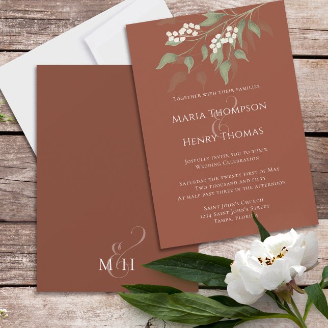 Invitación Verdor floral Elegante acuarela Terracotta (Subido por el creador)