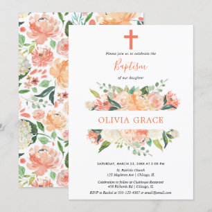 Invitación Verdor floral elegante de la crema del melocotón