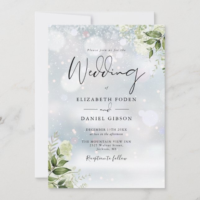 Invitación Verdor Floral Elegante Monograma Boda de Invierno (Anverso)
