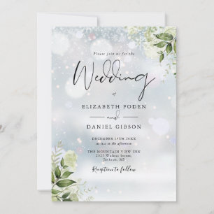Invitación Verdor Floral Elegante Monograma Boda de Invierno