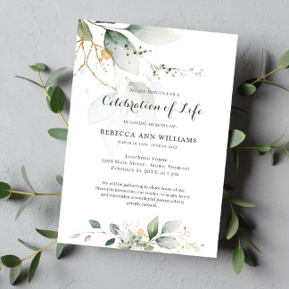 Invitación Verdor Floral Gold Celebración de la vida