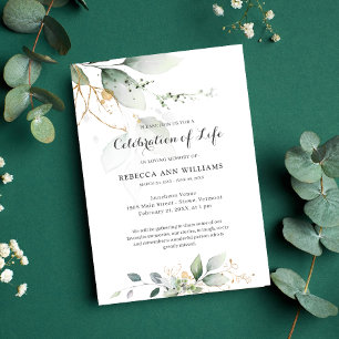 Invitación Verdor Floral Gold Celebración de la vida