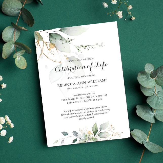 Invitación Verdor Floral Gold Celebración de la vida (Subido por el creador)
