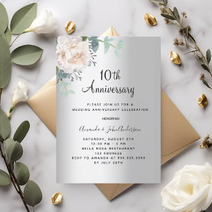 Invitación Verdor floral plateado 10° aniversario boda