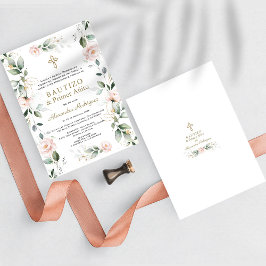 Invitación Verdor Floral rosa Español Primer bautismo de cump