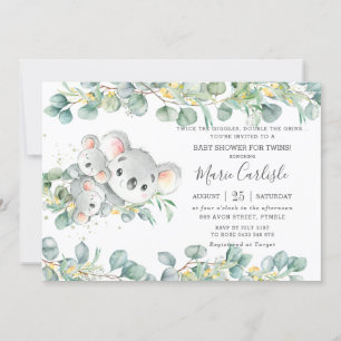 Invitación Verdor floral rosa Koala Baby Shower Twins  